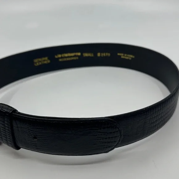 Liz Claiborne Black Genuine Leather Belt with Gold Buckle, Sz Small - Picture 3 of 6